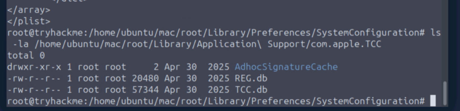 ls -la of com.apple.TCC directory showing TCC.db